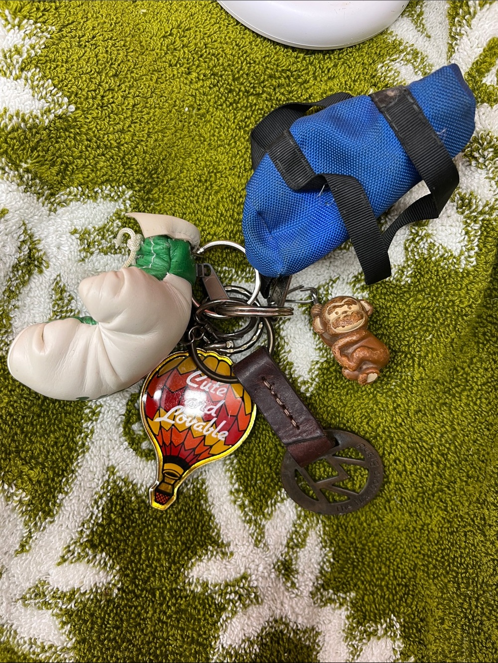 Blue Nylon Key & Card Holder with Hot Air Balloon and Leather Tag